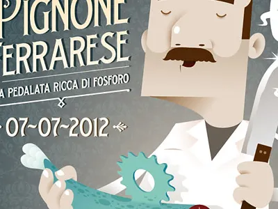 2ª Sagra del Pignone Ferrarese alleycat bike ferrara fish flyer food illustration italy old fashion poster race vintage