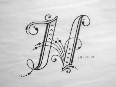 H flourishes h ink letter lettering sketch typography