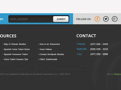 Footer Action blue fields footer lists orange social ui