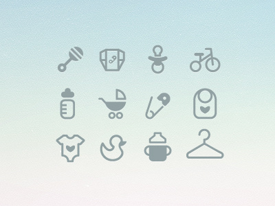 Baby Icons II baby baby bottle bib bicycle children diaper duck icon iconography icons kids nipple simple stroller vector