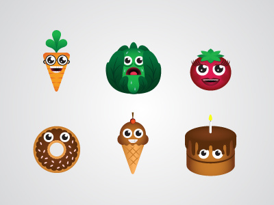 Anthropomorphic Snacks anthropomorphism food icons sugar sweets vegtables video game yum