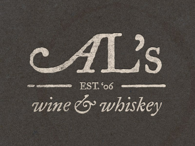 Al's Wine & Whiskey Lounge id 2ndnature ampersand bar beer brand distress grey hand drawn type hoefler frere jones id identity logo lounge quoss texture type typography warm whiskey wine
