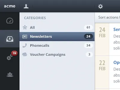 Action list badge grey purple sidebar sourcelist ui web app yellow