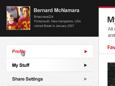 Profile User Card details profile subnav user vertical navigation
