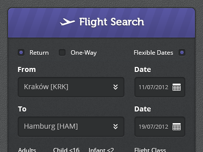 Flight Search Form flight search ui