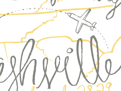 Nashville air drawn hand map nashville plane script state type usa