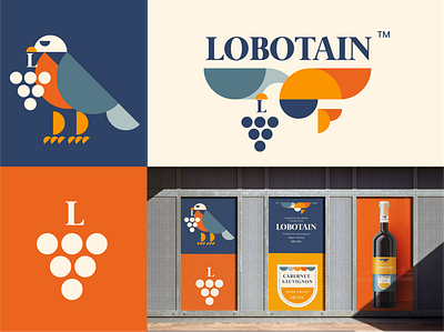 lobotain advertising beverage bottle branding eagle eagle logo fly glass grapes label letter mark logo logo design packaging soar wine winery wordmark