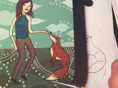 final details fox girl hand painted illustration painting