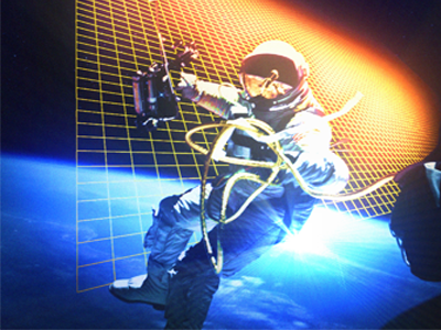 Touching Space astronout galaxy glow grid space