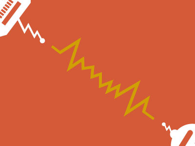 Robots - Good v Evil bolt branding evil good illstration illustration lightning orange robots white