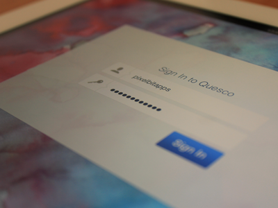 Quesco for iPad: Sign In app coming soon form login pixelbit apps quesco registration sign in watercolour