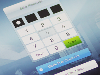 iPad Passcode clock in clock out enter food ios ipad konrad group konradgroup log in menu numbers order restaurant ui