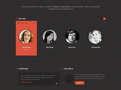 Our Team black corporate creative dark dark theme design dribbble head shots members orange our team team theme web
