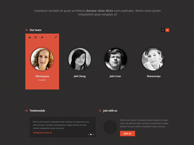 Our Team black corporate creative dark dark theme design dribbble head shots members orange our team team theme web