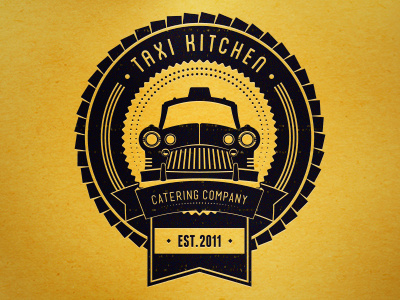 Taxi Kitchen Co. 2011 badge branding business cab car catering company esquinca established identity kitchen logo ribbon taxi texture yellow