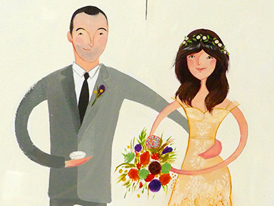 Brooklyn Wedding Portrait brooklyn hand drawn painting wedding portrait