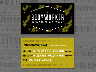 Bodyworker Business Cards black bodyworker business cards gold healthcare hexagon logo massage minneapolis patternwork therapy