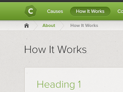 How It Works breadcrumbs causes charitabli charity clean icon logo mark nav navigation page texture