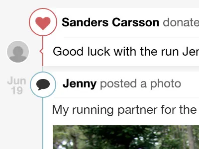 A fundraiser's activity stream mobile status update