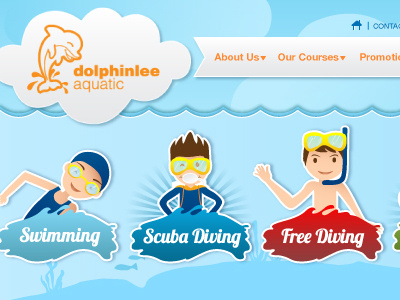 Dolphin Website cartoon cute diving scuba swiming water website