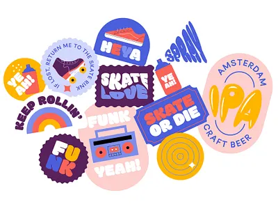 Skate love stickers amsterdam boombox branding graphic design illustration keep rolling lettering roller skate roller skates skate skateboarding skating spray can stickers typography vans shoes vector