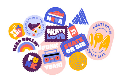 Skate love stickers amsterdam boombox branding graphic design illustration keep rolling lettering roller skate roller skates skate skateboarding skating spray can stickers typography vans shoes vector