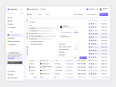 CustomerGo UI Kit - CRM Dashboard (Search & Table View Flow) client management contact detail crm custom dashboard custom report customer management customer relationship email management import data integration onboarding saas sales dashboard search feature select space management table view task management ui kit workflow automation