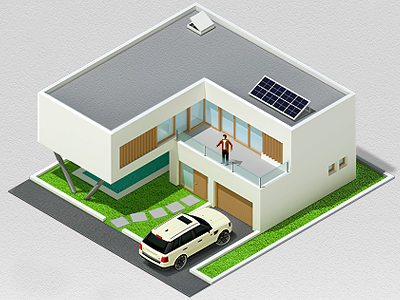 Private House architecture battery building car concrete home house icon illustration isometric lawn loggia mansion range rover roof