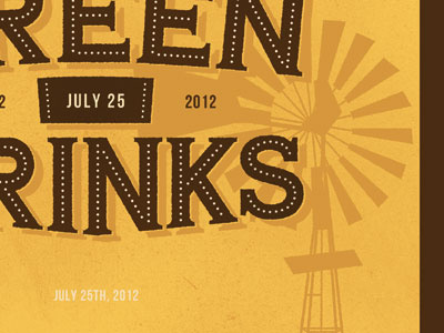 Green Drinks July beer green drinks hand drawn mixer type windmill yellow