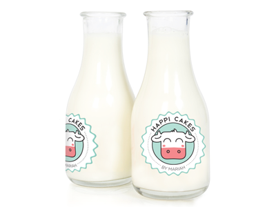 Happi Cakes Milks bottle cakes cow happy happy cakes illustration logo milk teal