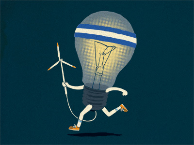 Self-Powered creative cute energy fun green idea illustration ilovedoodle jogging light bulb lim heng swee run running sport wind energy