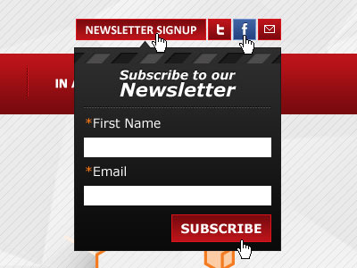 Newsletter Signup form dark gray form newsletter red signup