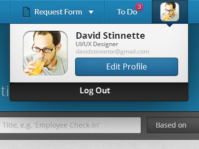 Profile Menu drop down menu overlay profile