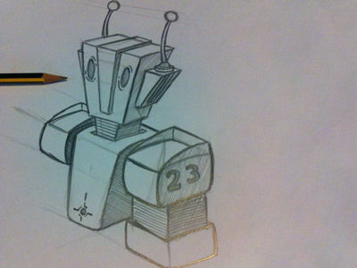 Robo 23 3d cartoon concept pencil retro robot sketch