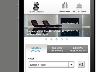 Ritz Mobile geolocation icons menu mobile mobile web ritz carlton travel ui