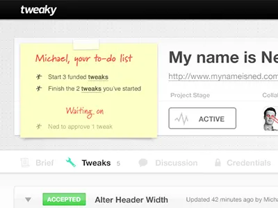Tweaky Project page active grey pinterest post it project to do to do