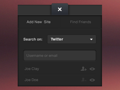 Find Friends add buttons close dashboard feed folder form friends gray new site rss sidebar twitter ui view