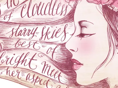 She Walks in Beauty calligraphy girl hair illustration lettering