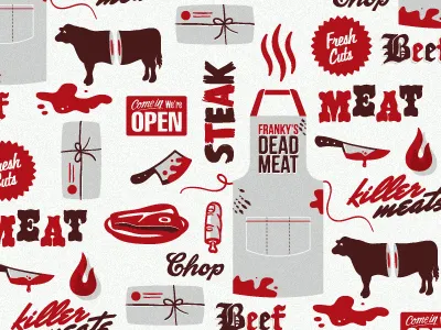 Look Out Franky apron beef blood bull butcher cow finger kill knife meat package steak