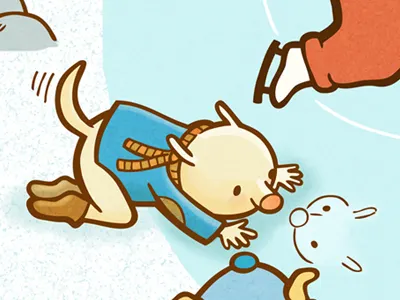 Charlie Holiday Card character childrens illustration cute dog holiday ice ice skating illustration reflection winter