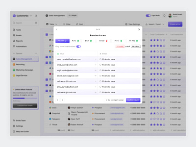 CustomerGo UI Kit - CRM Dashboard (Import Data Flow) client management contact detail crm custom attributes custom dashboard custom report customer management customer relationship email management import data integration onboarding resolve issue saas sales dashboard space management table view task management ui kit workflow automation