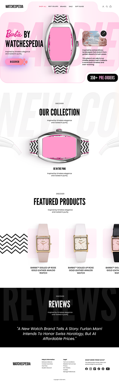 Luxury Barbie Watches Website animation barbie ecommere figma luxury modern motion graphics pink prototype ui watches watches website