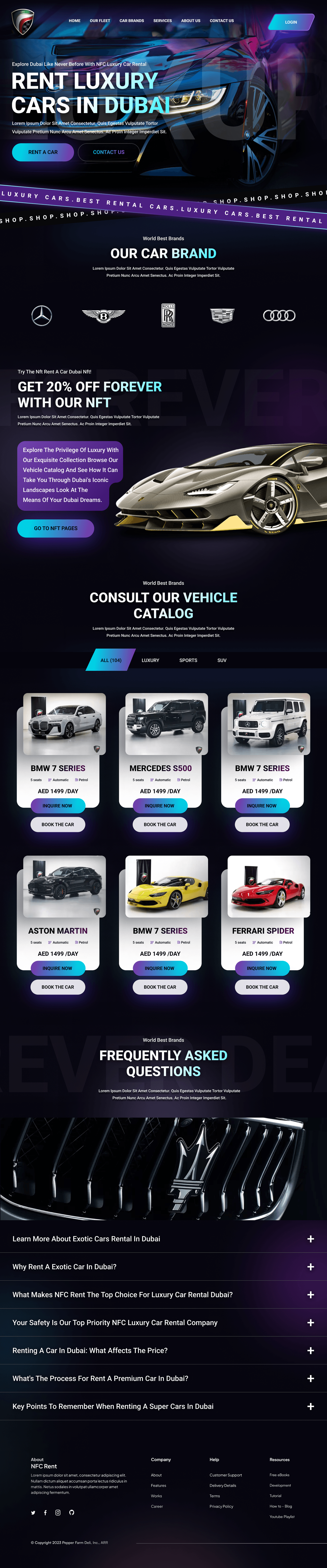 Car Rental Modern Website Design car rental cars website dark ecommerce luxury modern neon ui