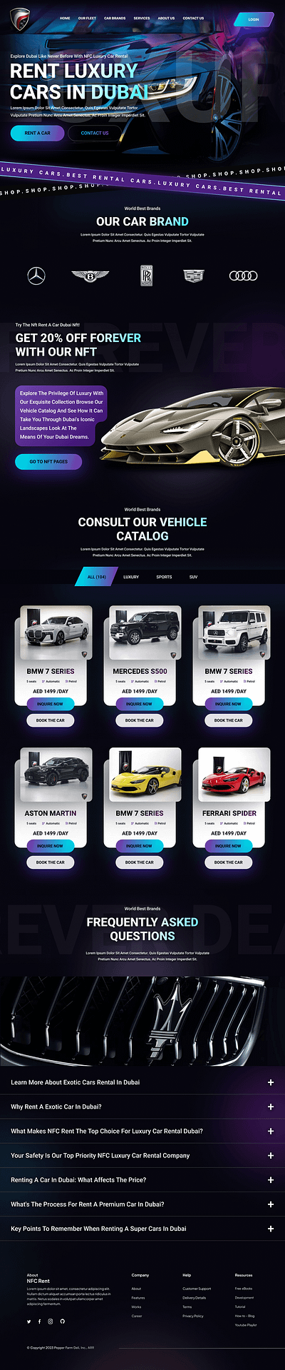 Car Rental Modern Website Design car rental cars website dark ecommerce luxury modern neon ui