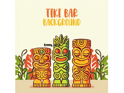 Background Tiki Masks with Palm Leaves Illustration ancient background collection culture decoration ethnic exotic hawaii hawaiian masking ornament polynesian sculpture set sign tiki totem traditional tribal wood