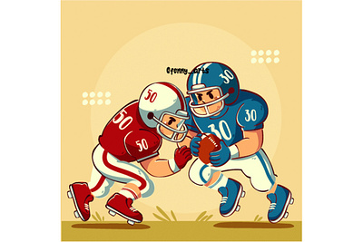 Vintage Cartoon Football Players in Action Illustration american ball championship competition competitive equipment event football game league match matches player rugby soccer sport sporty stadium tournament usa