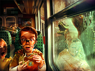 Uh Oh! composite digital dinosaur drama illustration istock matte painting photo manipulation photoshop train