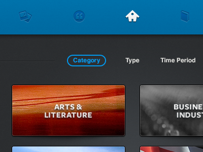 Navbar & Category Selection clean dark gradient header icons nav navigation search simple thumbnail ui user interface