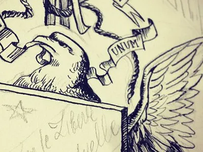 Ron Paul T-Shirt Design - Sketch calligraphy crest eagle politics ron paul type