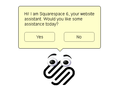 squarespace6 clippy googley eyes joke popup squarespace6